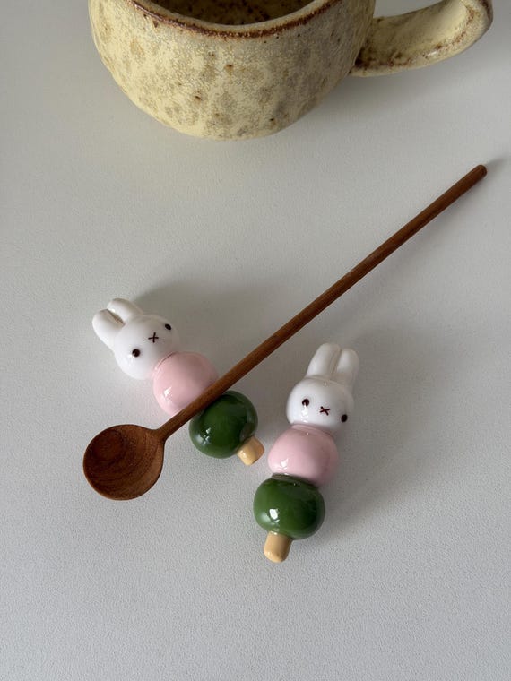 Miffy Mochi Chopstick Rest (1)- Handmade Polymer Clay Spoon Rest, Matcha Scoop Holder