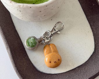 Miffy & Matcha - Handmade Polymer Clay Phone Charm Keychain