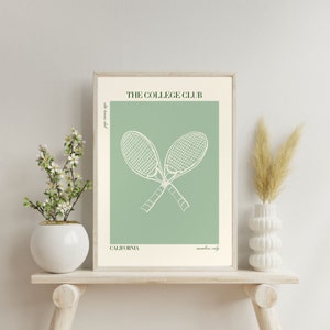 Tennis Club Art Print, Collegiate Art, Hand Drawn Wall Art, Tennis Racket Print, Country Club Aesthetic, Old Money Art, Trendy Tennis Print