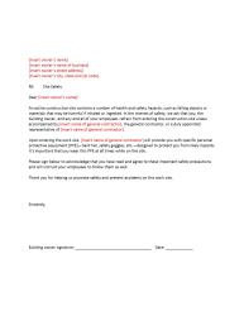 Site Safety Letter Construction Safety Target Safety Forms Personal Safety Letter Form