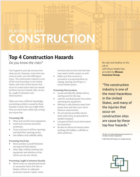 Construction Hazard Safety - Construction Safety Checklist - Site Safety Template - Safety Manual Forms - Safety Inspection