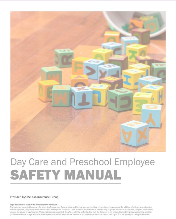 Preschool Employee Safety - Daycare Safety Manual Handbook - Childcare Safety Manual - Safety Policy Forms - Safety Protocols