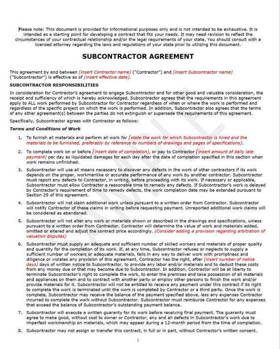 Subcontract Agreement Templates - Contract Business Form - Agreement Templates - Security Rule Forms -