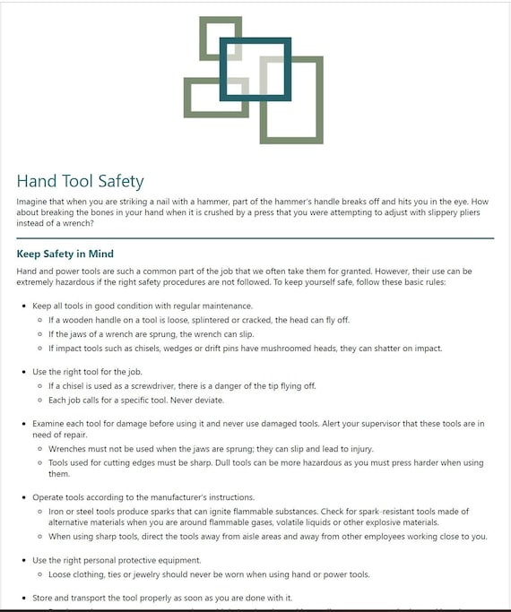 Tool Safety Form - Safety Template Form - Hand Tool Safety Rules - Tool Safety Policy - Osha Hand Tool Safety Tips - Tool Hazard Safety Form