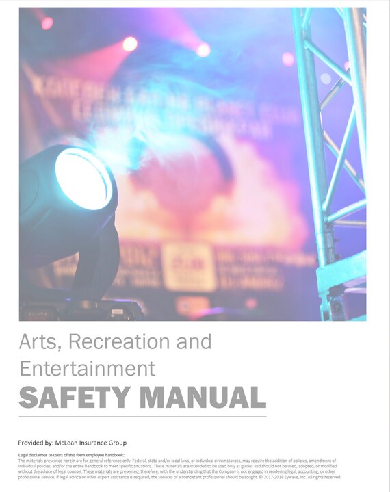 Arts Safety Manual - Entertainment Safety - Recreation Employee Safety Manual Handbook - Safety Manual Forms - Employee Protocol