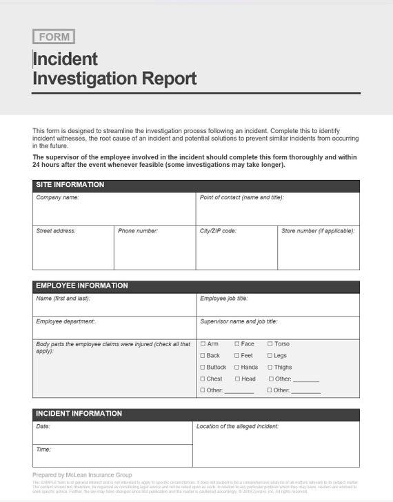 Incident Report Form - Investigation Report - Investigate Template - Information Gathered - Incident Occur Form - Incident Occurrence Detail