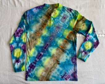 tie dye men's long sleeve shirt henley small