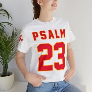 PSALM 23 Football Jersey Premium Tee | Chiefs | Faith-Inspired | The Lord Is My Shepherd | Inspirational Christian Shirt | Double Sided