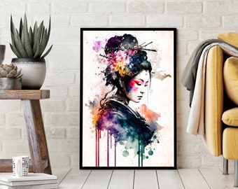 Japanese Geisha 3 - Digital Art Print, Wall Art, Digital Download, Home Decor, Printable, Watercolor