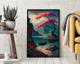 Japanese Landscape 15 - Digital Art Print, Wall Art, Digital Download, Home Decor, Printable, Watercolor