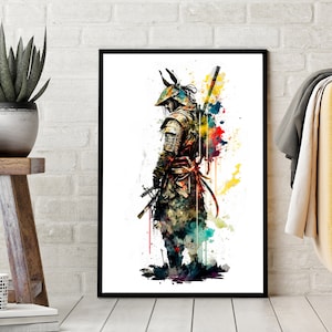 Japanese Samurai 5 - Digital Art Print, Wall Art, Digital Download, Home Decor, Printable, Watercolor