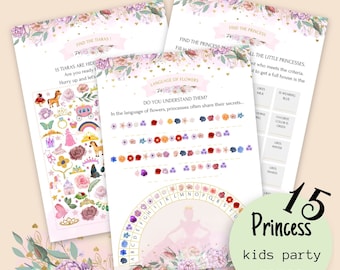 Princesses Party Game, 15 Printable Games for Girls, Little Girls Birthday Game, Downloadable Family Game for Girls Party, Fairy tale party
