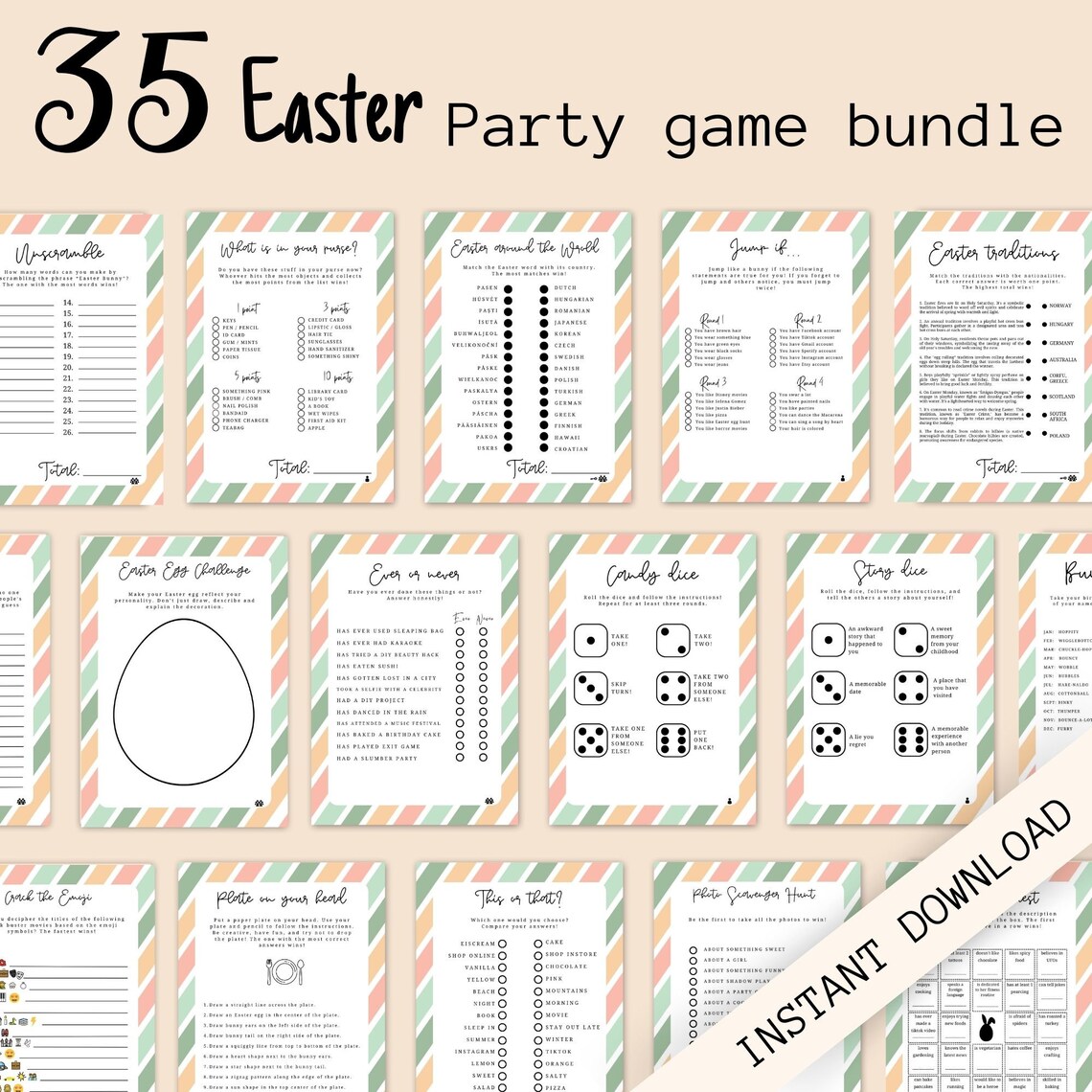 Printable 35 Easter Party Game Bundle, Family Easter Activites, Fun ...