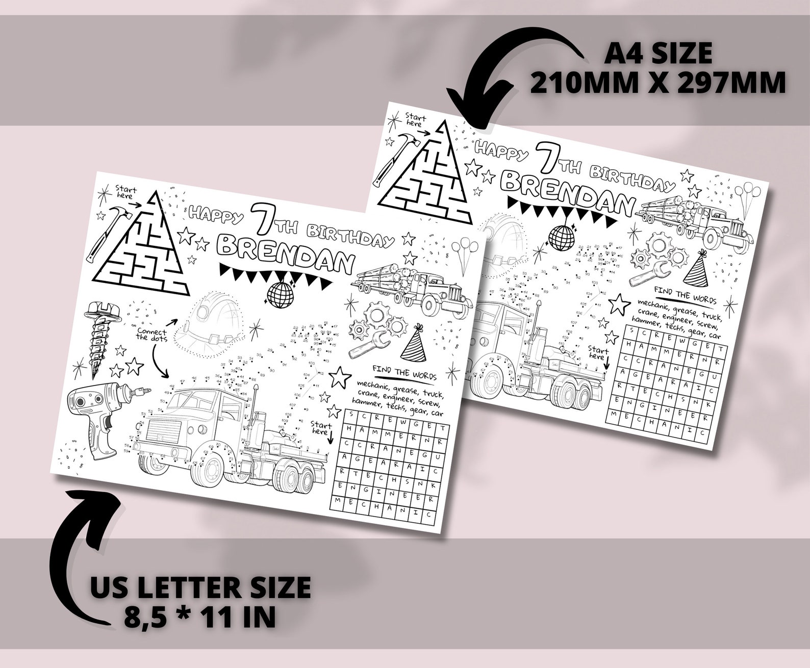 Editable Kids Party Activity Sheet, Personalized Birthday Coloring Page ...