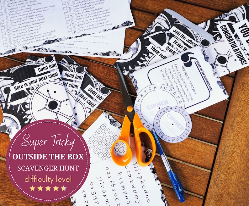 50 Clue Adult Outdoor Scavenger Hunt, Instant Download Tricky Backyard