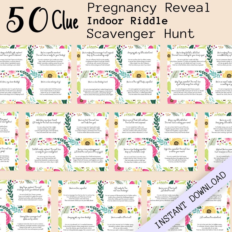 Pregnancy Reveal Indoor Scavenger Hunt for Siblings, Treasure Hunt Clue