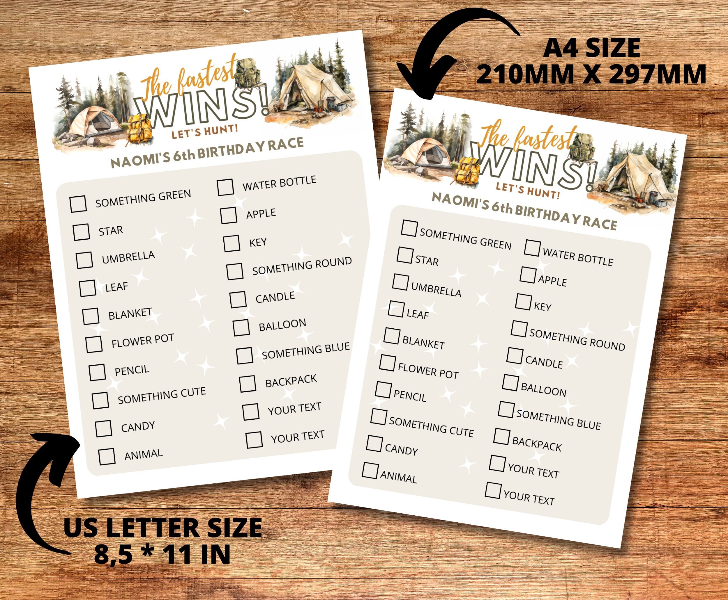Fully Editable Printable Scavenger Hunt Template, Personalizable Party Supply, Tresure Hunt ...