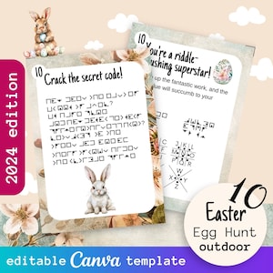 Editable Printable Teen & Adult Outdoor Easter Egg Hunt, Kids Canva Template Bunny Hunt Game, Teens Scavenger Hunt Clue Game