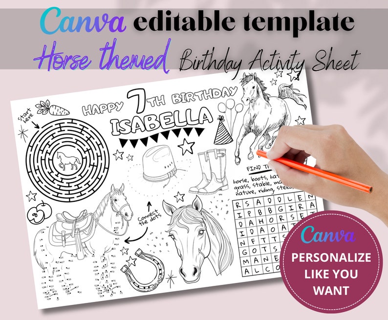 Editable Kids Party Activity Sheet, Personalized Birthday Coloring Page ...