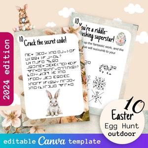 Editable Printable Teen & Adult Outdoor Easter Egg Hunt, Kids Canva Template Bunny Hunt Game, Teens Scavenger Hunt Clue Game