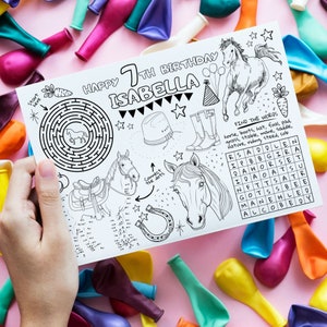 EDITABLE Kids Party Horse Themed Activity Sheet, Personalized Birthday ...