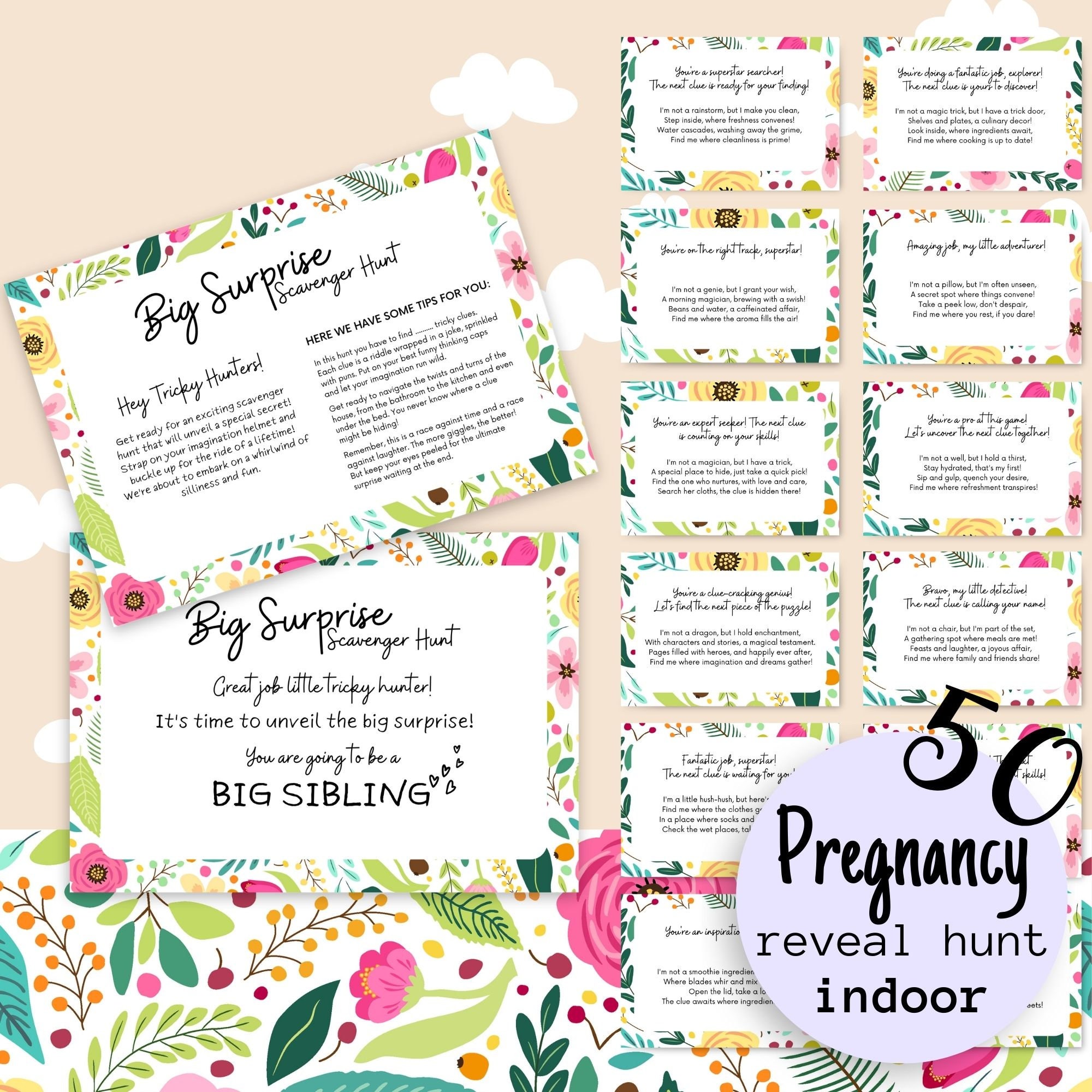 Pregnancy Reveal Indoor Scavenger Hunt for Siblings, Treasure Hunt Clue