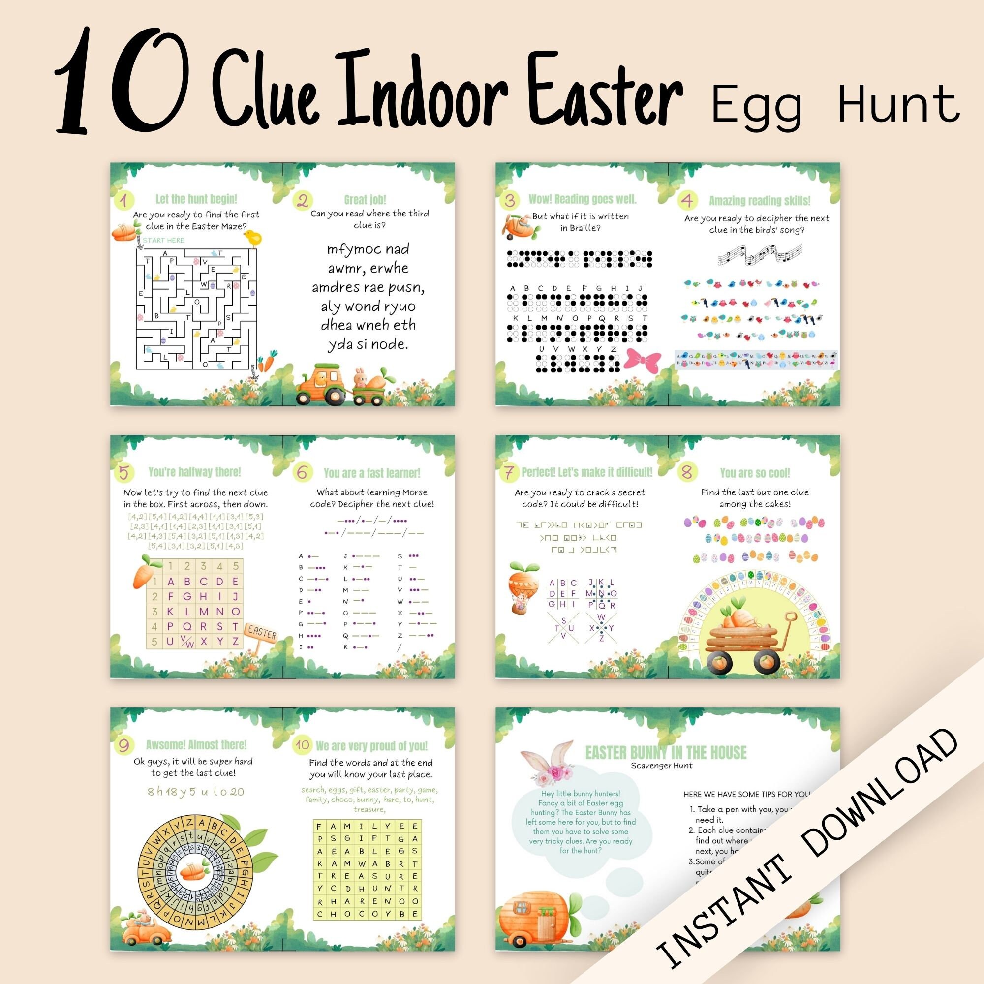 Printable Kids Indoor Easter Scavenger Hunt, Instant Download Children