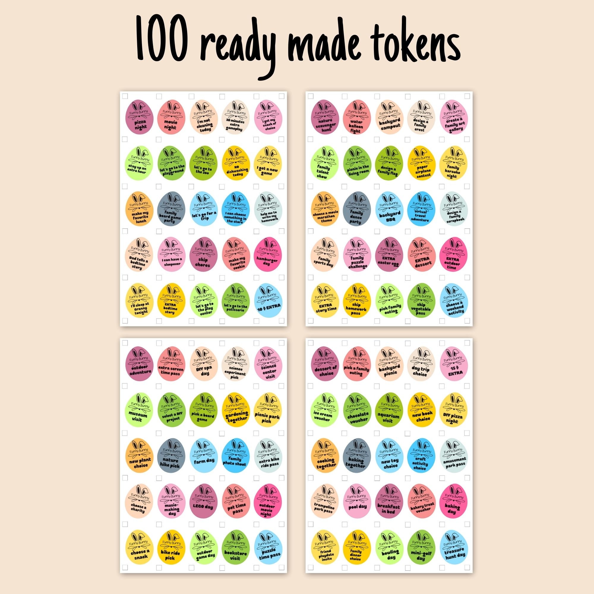 Easter Egg Tokens for Kids, Instant Download Easter Egg Coupons ...