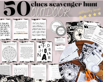 50 Clue Adult Outdoor Scavenger Hunt, Instant Download Tricky Backyard Treasure Hunt Game, Garden Game, Adults Treasure Hunt, Clue game