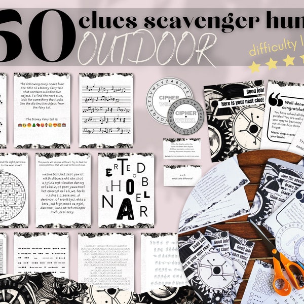 50 Clue Adult Outdoor Scavenger Hunt, Instant Download Tricky Backyard Treasure Hunt Game, Garden Game, Adults Treasure Hunt, Clue game