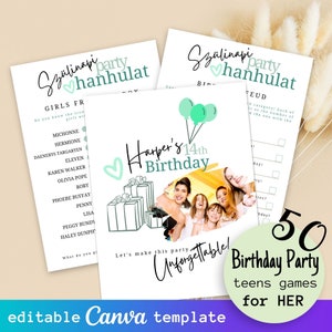 50pc Teen Birthday Girls Party Games Bundle, Printable Games for Her, Kids Mega Game Set for Birthday Party, Editable Canva Game Templates