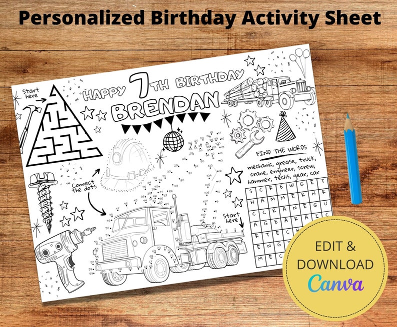 Editable Kids Party Activity Sheet Personalized Birthday - Etsy