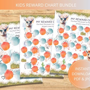Gráfico de recompensas de alpaca imprimible, Gráfico básico de comportamiento de Lama para niños Descarga instantánea en PDF, Pegatina del programa de refuerzo positivo para niños pequeños y adolescentes