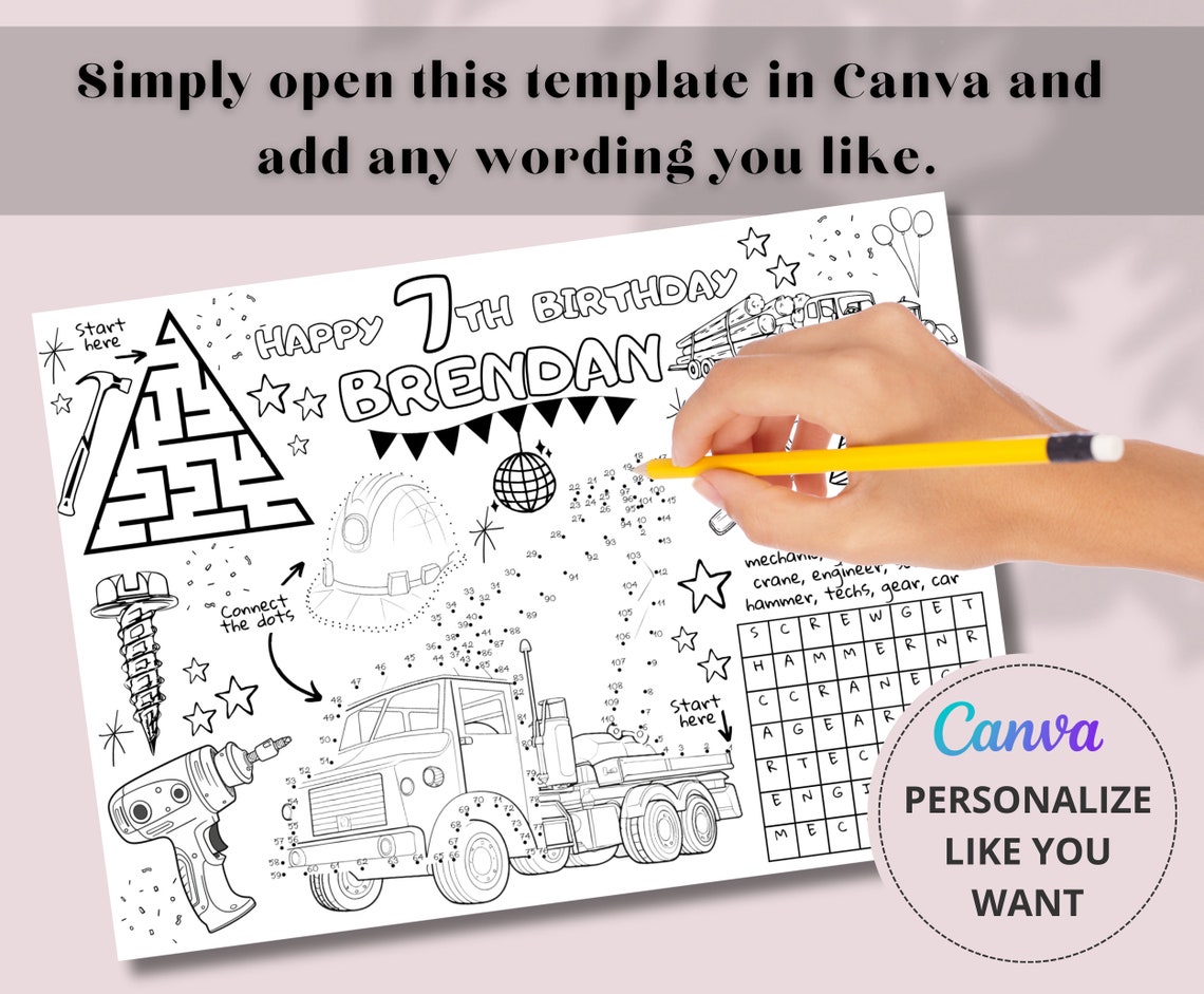 Editable Kids Party Activity Sheet, Personalized Birthday Coloring Page ...