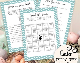 Printable 35 Easter Party Game Bundle, Family Easter Activites, Fun Easter Party Ideas, Kids & Adults Egg Hunt Party Game, Instant Download