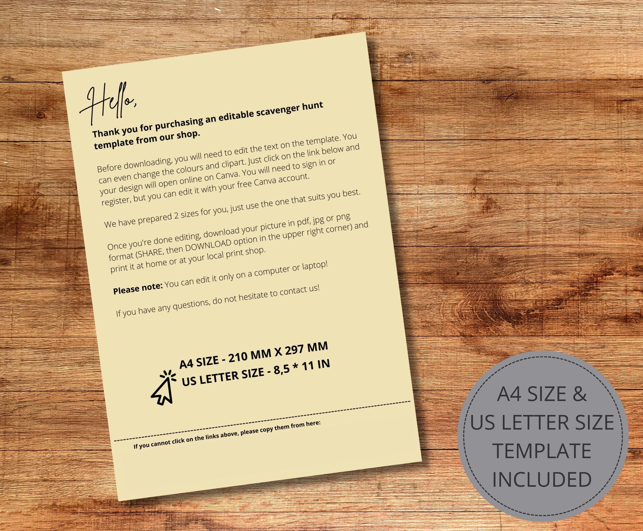 Fully Editable Printable Scavenger Hunt Template, Personalizable Party ...