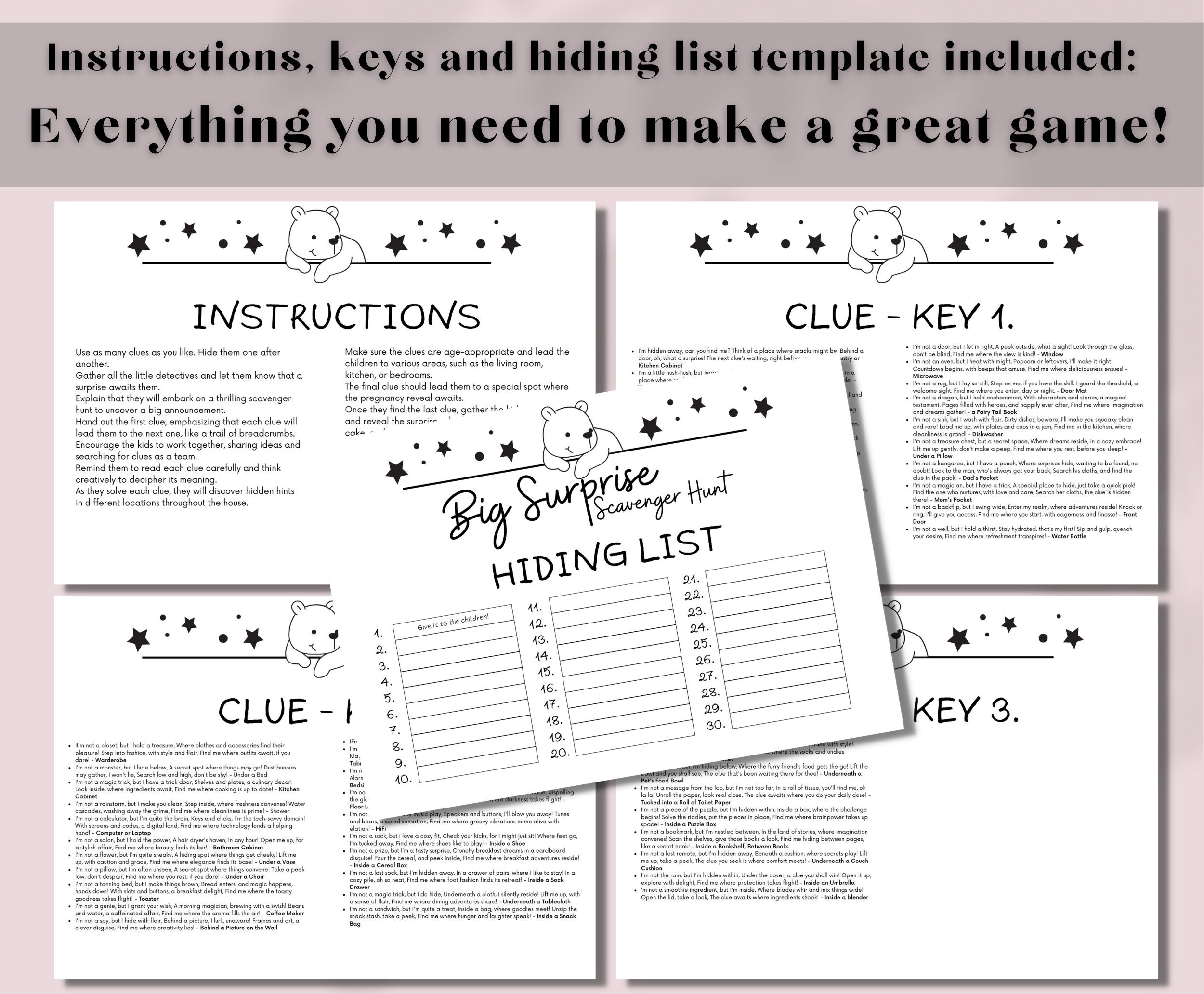 Pregnancy Reveal Indoor Scavenger Hunt for Siblings, Treasure Hunt Clue