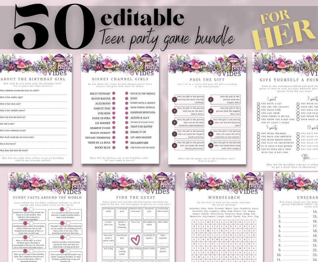 50pc Ultimate Teen Girls Party Games Bundle, Printable Games for Her ...