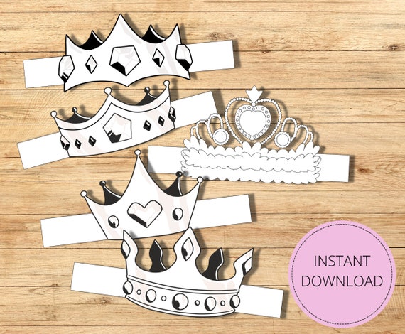 Princess Paper Crown Coloring Printable Kids Craft Princess Birthday Party  Printable Favor Princess Costume DIY Printable Instant Download 