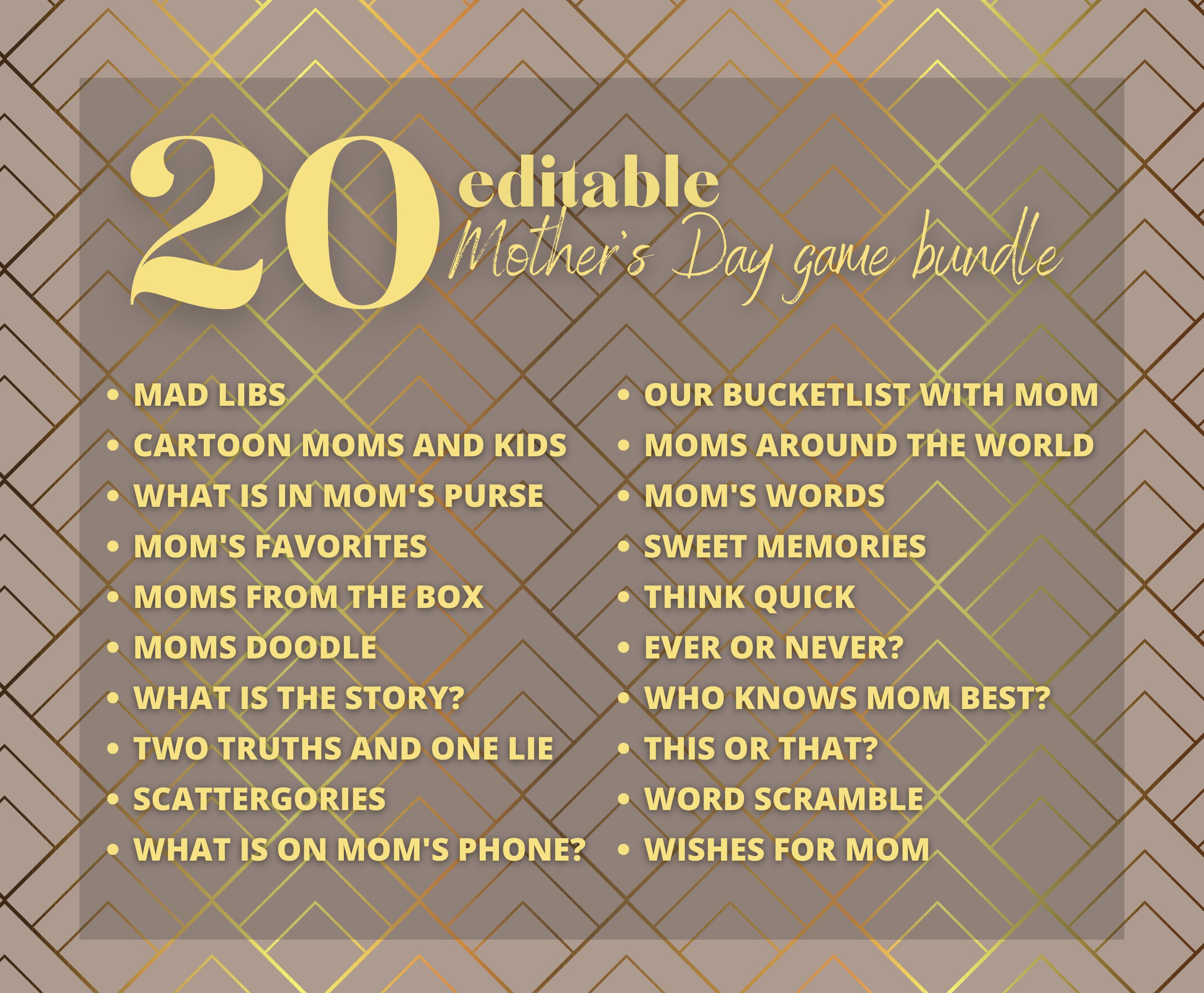 20pc Ultimate Floral Mother's Day Games Bundle Mothers Etsy