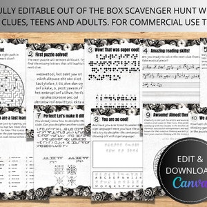 Fully Editable Printable Adult Scavenger Hunt Template, Personalizable Outside the Box Treasure Hunt, Adult Treasure Hunt Game, Canva