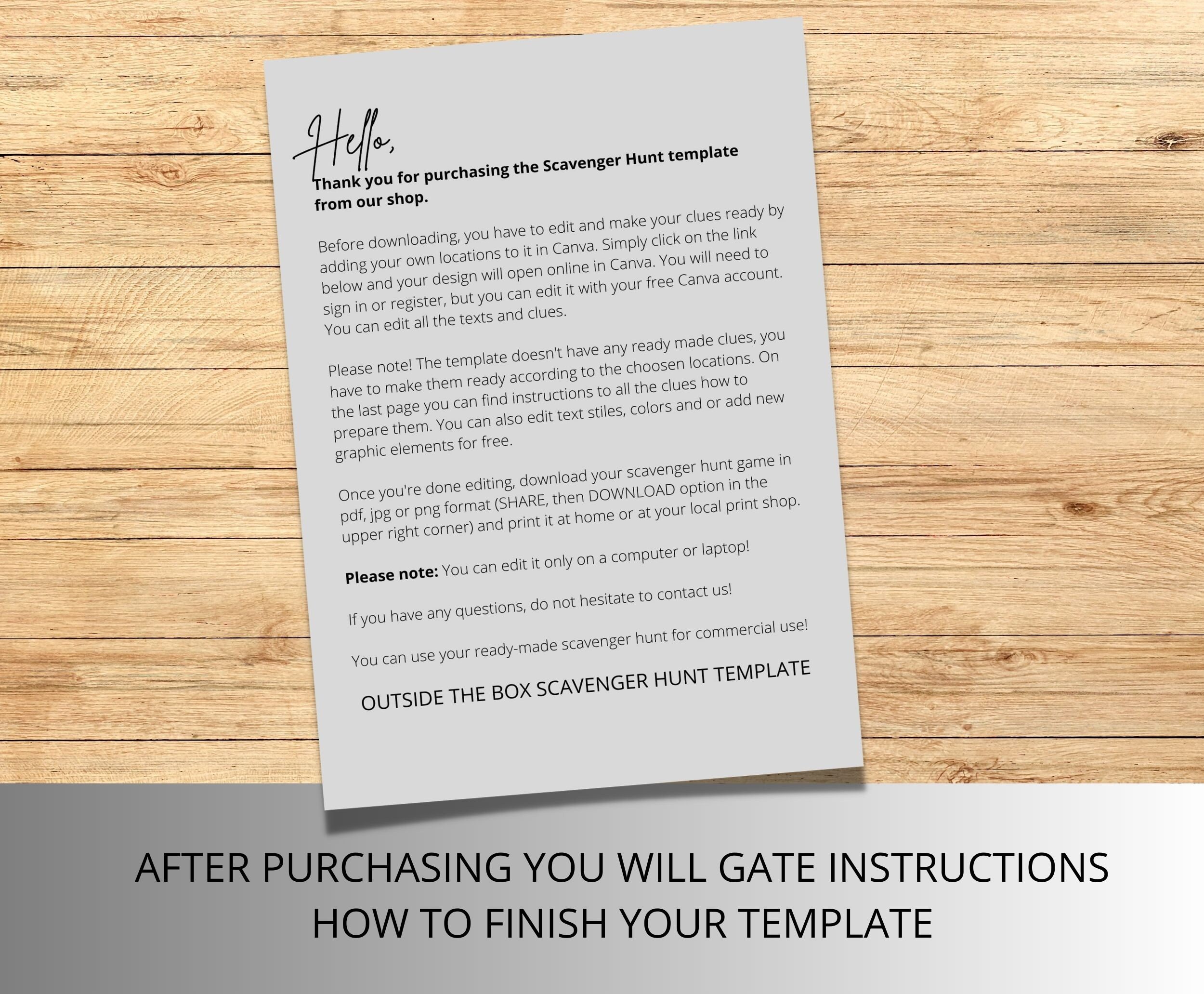 Fully Editable PrintableScavenger Hunt Template Personalizable