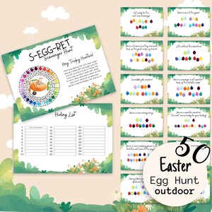 S-EGG-RET Printable Kids Outdoor 50 Clue Osterei Schnitzerei, Instant Download Kinder Häschen Jagd Spiel, Ostern Garten Eiersuche Spiel