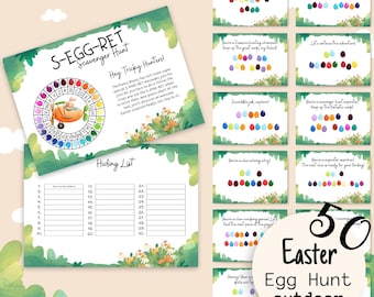 S-EGG-RET Printable Kids Outdoor 50 Clue Easter Egg Scavenger Hunt, Instant Download Children Bunny Hunt Game, Easter Garden Egg Hunt Game