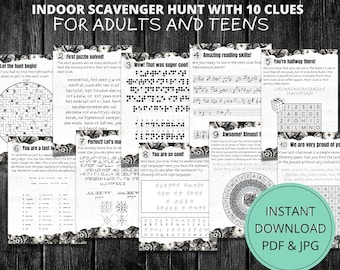 Printable Adult Indoor Scavenger Hunt, Instant Download Teens Treasure Hunt Game, Teen in House Game, AdultsTreasure Hunt, Clue game