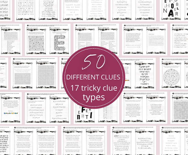 50 Clue Adult Outdoor Scavenger Hunt, Instant Download Tricky Backyard