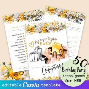 50pc Ultimate Teen Girls Party Games Bundle, Printable Games for Her, Kids Mega Game Set for Birthday Party, Editable Canva Game Templates