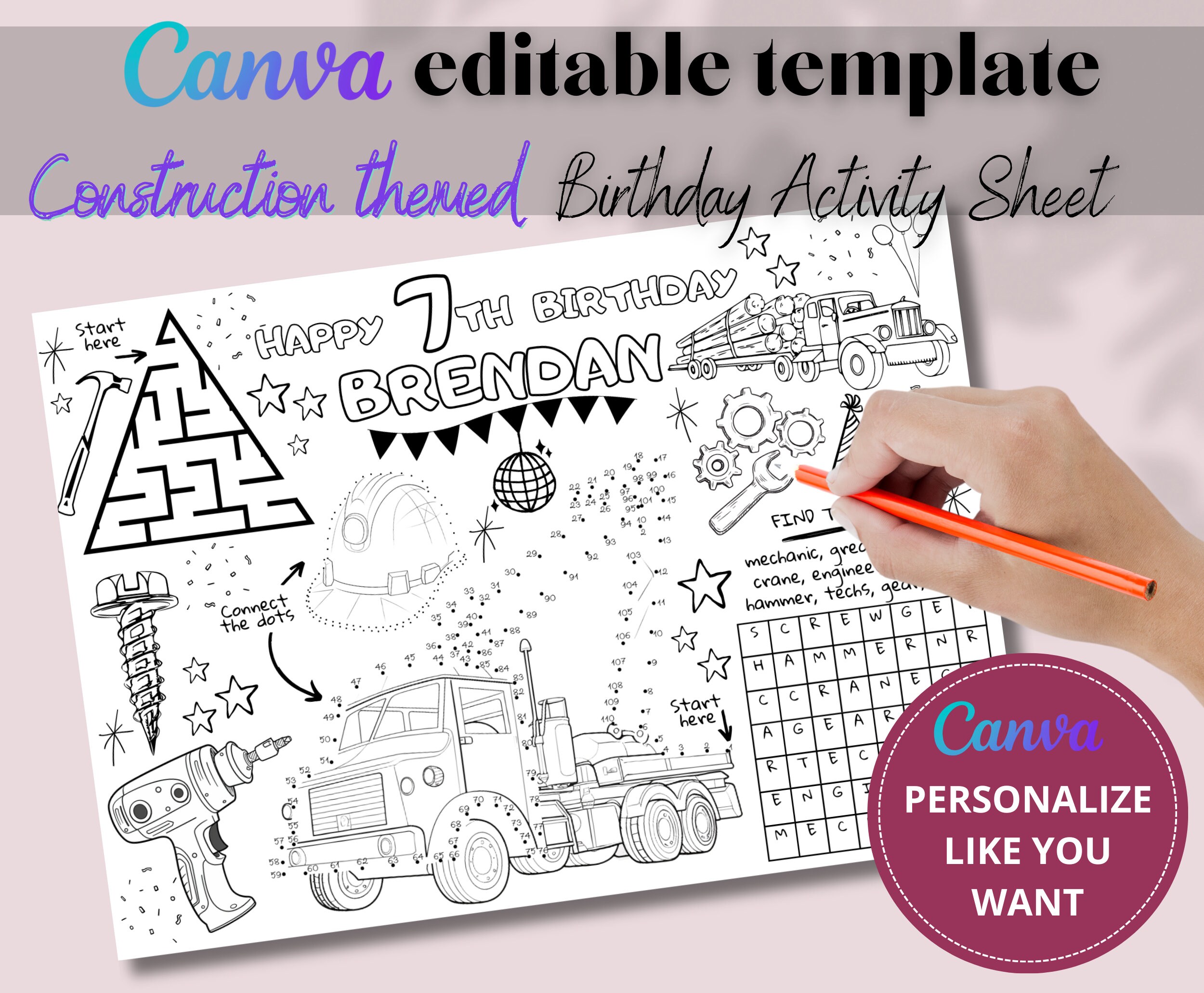 Editable Kids Party Activity Sheet, Personalized Birthday Coloring Page ...