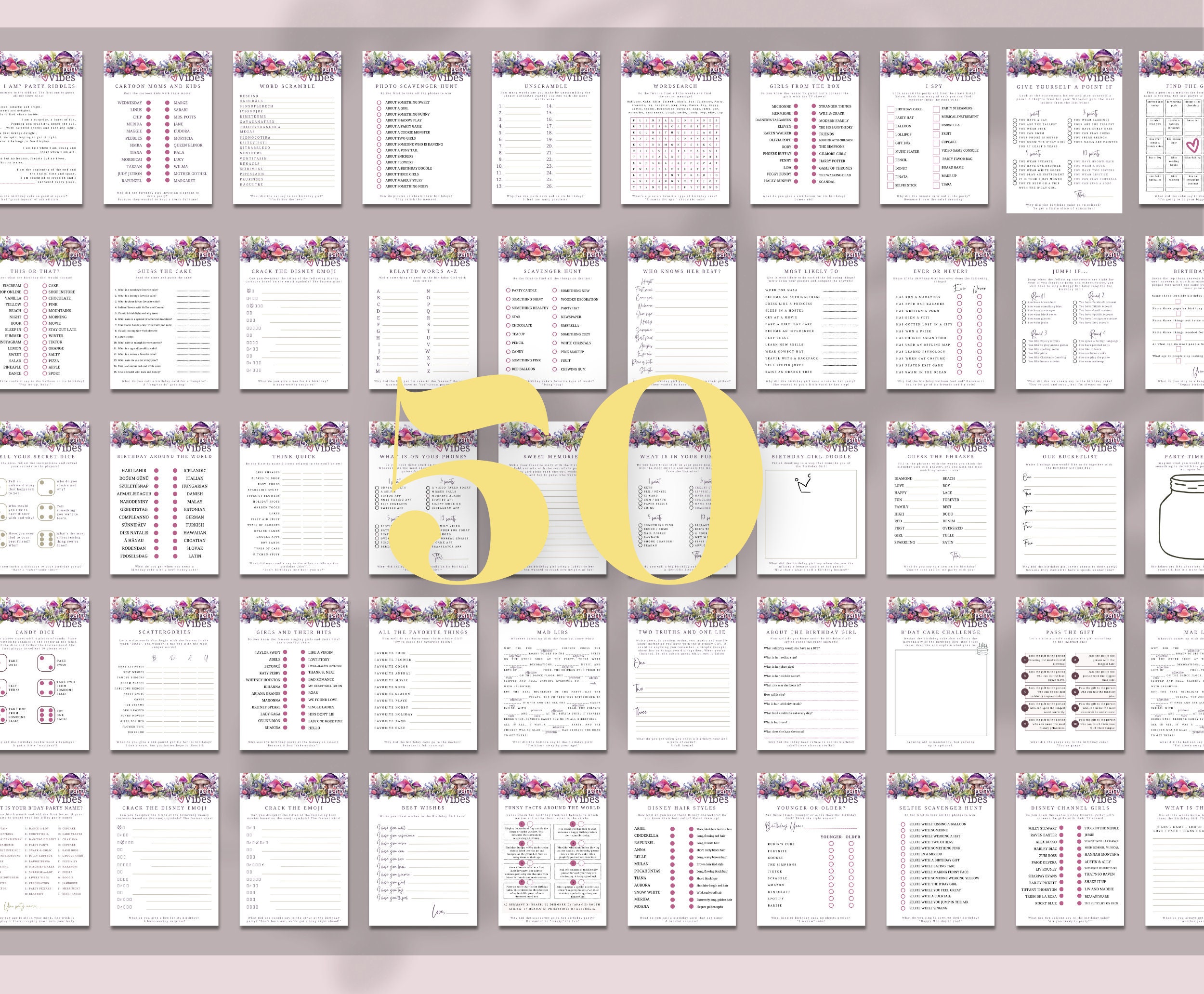 50pc Ultimate Teen Girls Party Games Bundle, Printable Games for Her ...