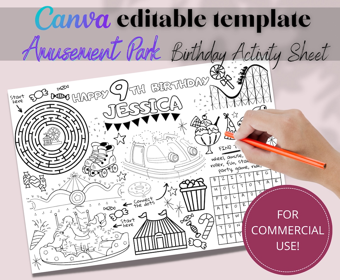 Editable Kids Party Activity Sheet for Commercial Use, Personalized